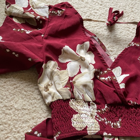 Floral Print Knot Hem Butterfly Sleeve with Shorts - Picture 5 of 7